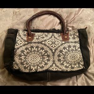 Black canvas Myra Bag with leather handles